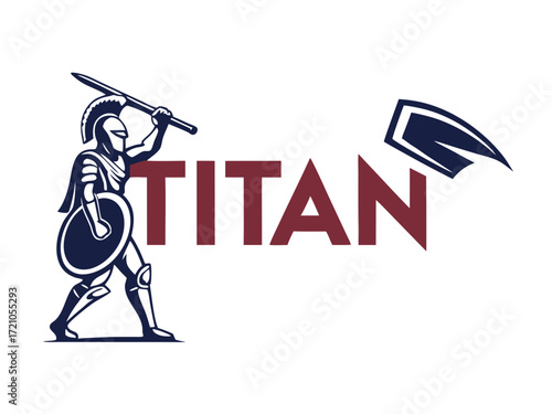 Powerful Spartan Warrior with Axe, Ready for Battle, for Titan Esports Logo