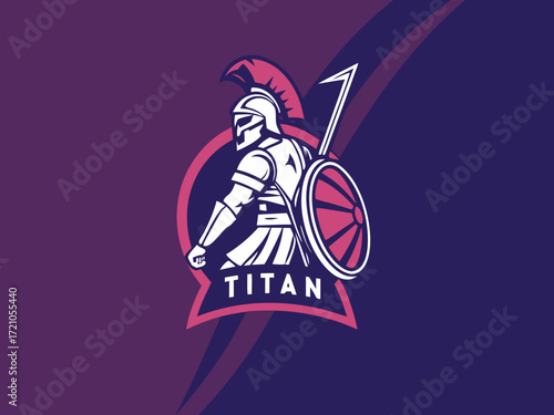 Powerful Spartan Warrior with Axe, Ready for Battle, for Titan Esports Logo