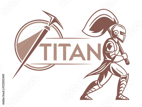 Powerful Spartan Warrior with Axe, Ready for Battle, for Titan Esports Logo