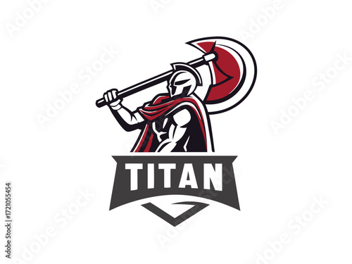 Powerful Spartan Warrior with Axe, Ready for Battle, for Titan Esports Logo