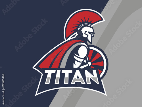 Powerful Spartan Warrior with Axe, Ready for Battle, for Titan Esports Logo