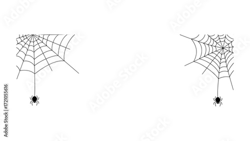 Spooky Web with Spider: Two intricate spider webs adorn the corners, each with a sinister spider hanging, creating a chilling atmosphere for Halloween. 