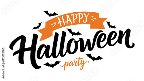 Happy Halloween Party : Captivating Halloween celebration, adorned with eerie bats and inviting revelry. Evoking spooky season spirit. 