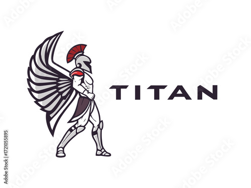 Powerful Spartan Warrior with Axe, Ready for Battle, for Titan Esports Logo