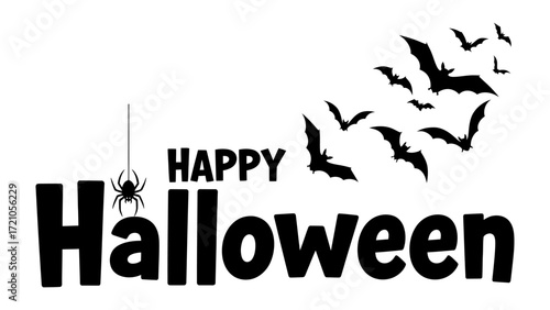 Happy Halloween Celebration: Celebrate the spooky holiday with a black bat silhouette and a spider. A festive greeting for a time of year with a dark, mysterious theme.