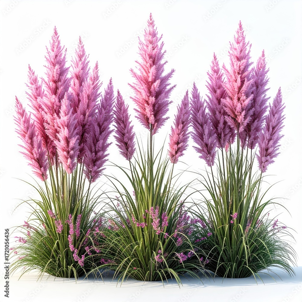 Naklejka premium Pink ornamental grass cluster on white