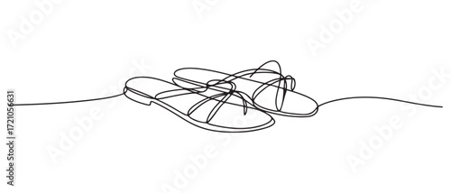 One line drawing Sandals vector. Slippers single line vector linear icon. one line Icon drawing with white background