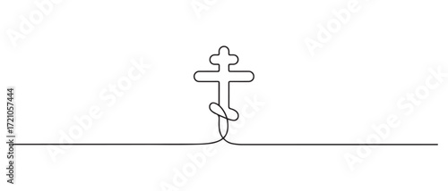 Cross icon icon line continuous editable drawing. One line christianity, orthodox cross. one line Icon drawing with white background
