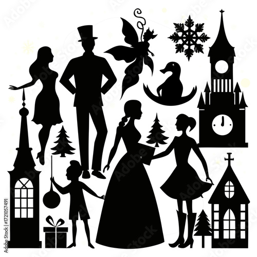 Deux personnes silhouette, une femme en robe de mariée, dansent et célèbrent leur amour