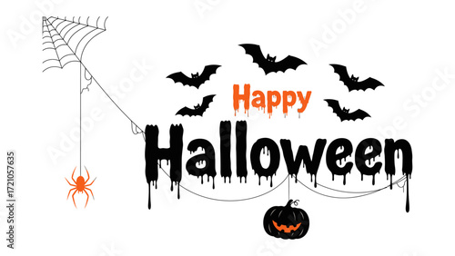Spooky Halloween Decorations: A chilling Halloween decoration featuring an eerie web and spider, complemented by bats and a grinning pumpkin against a seasonal backdrop.