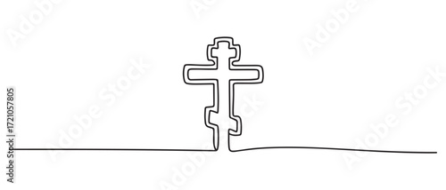 Cross icon icon line continuous editable drawing. One line christianity, orthodox cross. one line Icon drawing with white background