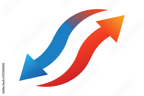 Blue and Red Curved Arrows Representing Exchange Transfer or Temperature Change