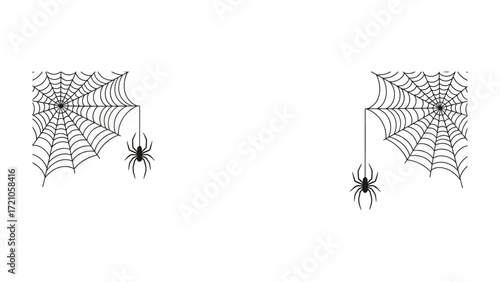 Spider and Spiderweb Spooky: A minimalist illustration showcases a spider suspended from a spiderweb, creating an eerie and atmospheric scene perfect for Halloween. 