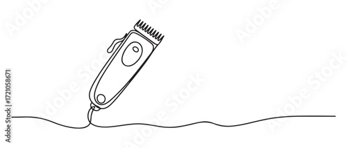 Electric hair clipper one line continuous drawing. Barber shop and hairdresser tools. one line Icon drawing with white background