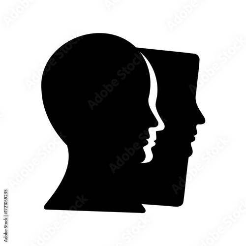 Duality of Mind Two Facing Profiles Suggesting Inner Conflict and Reflection