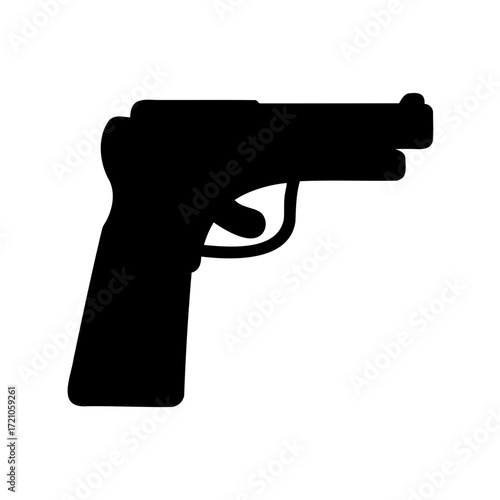 Black silhouette of a handgun against a white background, simple vector
