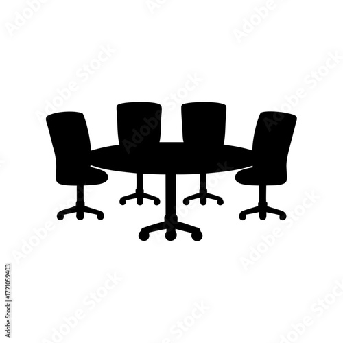 Silhouette of oval table with four chairs in a meeting room layout