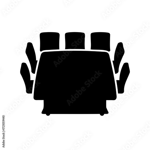Silhouette representation of a conference table with six chairs around it