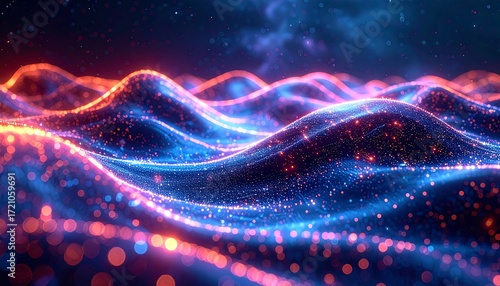 Wallpaper Mural Abstract wavy digital landscape of glowing particles Torontodigital.ca