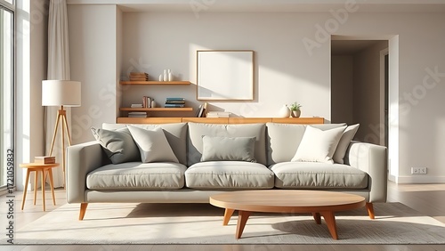 Wallpaper Mural A contemporary sofa in neutral tones, showcasing elegant and cozy living space aesthetics. Torontodigital.ca