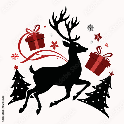 christmas reindeer with gift boxes