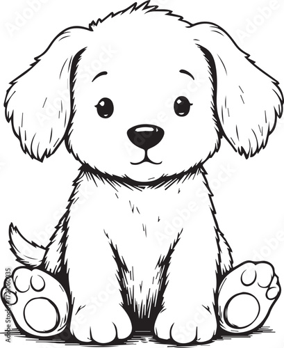 Cute Puppy Illustration: A heartwarming black and white illustration of an adorable puppy, capturing innocence and playfulness, evokes warmth and the love of companionship.