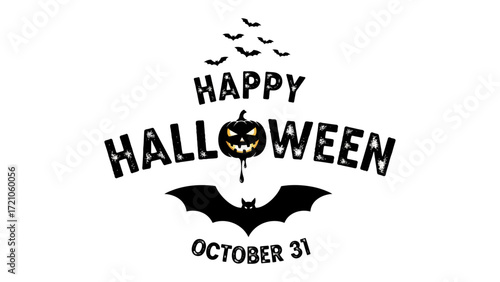 Spooky Halloween Wishes: A festive seasonal graphic of Happy Halloween, adorned with bats and a jack-o'-lantern, perfect for the autumn holiday.