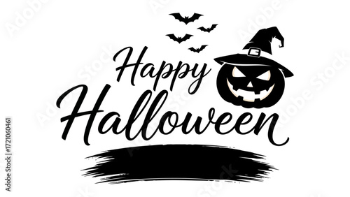 Happy Halloween Calligraphy: The artistic Happy Halloween greeting card, it exudes the enchanting essence of All Hallows' Eve. With the pumpkins, bats, and the festive spirit of the celebration.