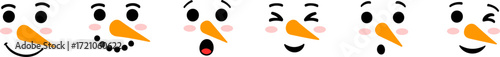 Cute snowman faces collection. Snowman heads. Facial expressions.