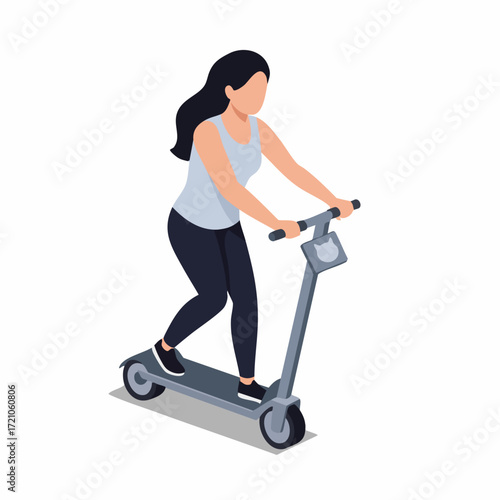 Flat Isometric Woman Riding Electric Scooter Eco Friendly Transportation