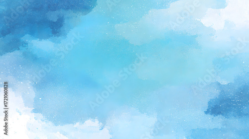 A minimalist artistic background with a large central blank white space intended for copy, bordered by light blue watercolor stains at the edges. The pigments appear hand-painted, softly feathered