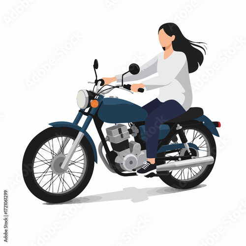 Minimalist Flat Illustration of a Young Woman Riding a Motorcycle
