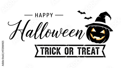 Spooky Halloween Graphic: A festive Halloween graphic featuring a grinning pumpkin, witch hat, and bats. Ideal for invitations, event promotions, and social media.