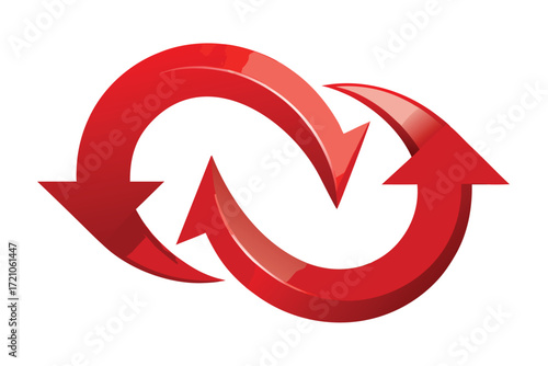 Red Circular Arrows Symbolizing Process Recycling Circulation or Cycle on White