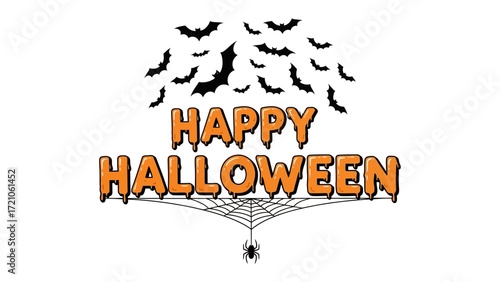 Happy Halloween Greeting: Embrace the spooky spirit of the season with a playful Happy Halloween greeting, decorated with bats and spiderweb. 