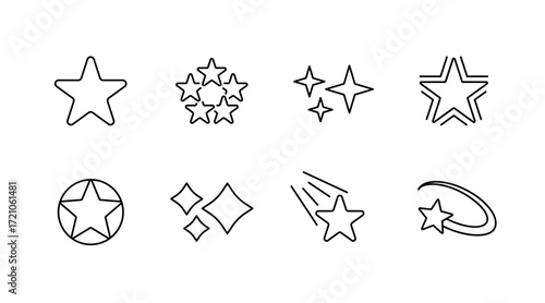 Star and cosmos outline icons set – celestial, astronomy, cosmic symbols