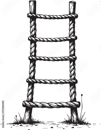 The Steadfast Ladder: A hand-drawn illustration of a sturdy rope ladder. The ladder stands resolutely, offering a pathway to aspiration.
