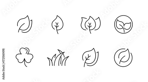 Nature and eco line icons set – outline, minimalist, environmental symbols