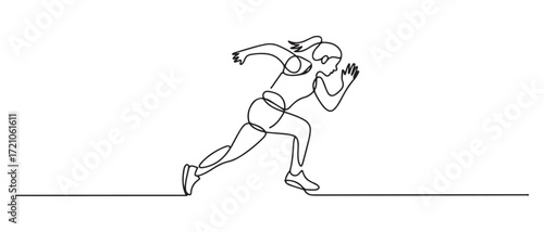 Girl sprinter one line art. Continuous line drawing sports, fitness, physical education, athletics, run, Individual sports. one line Icon drawing with white background