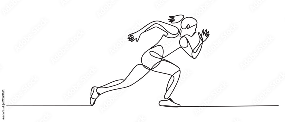 Fototapeta premium Girl sprinter one line art. Continuous line drawing sports, fitness, physical education, athletics, run, Individual sports. one line Icon drawing with white background