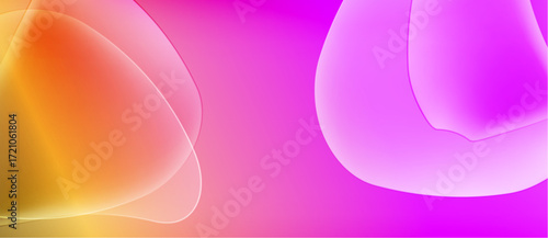 Abstract shapes, vibrant colors blend. Orange, pink hues create soft gradients. Minimalist design, smooth textures dominate composition.