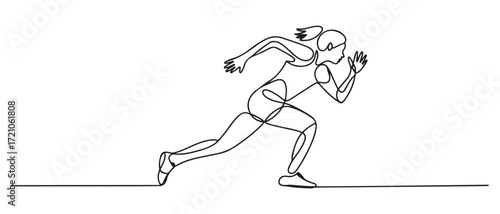 Girl sprinter one line art. Continuous line drawing sports, fitness, physical education, athletics, run, Individual sports. one line Icon drawing with white background