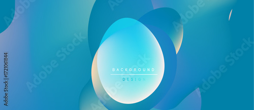 Abstract fluid shapes, vibrant blue hues, smooth gradients create modern background design. Minimalist text overlay adds subtle detail.