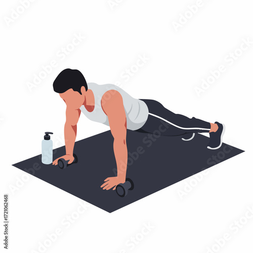 Flat Style Determined Man Doing Plank Exercise on Mat Illustration