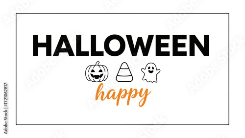 Happy Halloween Icon: The image features a festive icon with a pumpkin, candy corn, and ghost. Capturing the cheerful and celebratory spirit of the Halloween season.