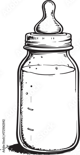 Nourishment in a Bottle: An illustrative depiction of a baby bottle brimming with milk, symbolizing early care and sustenance.
