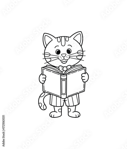 Cute cat reading a book A charming illustration for education and enjoyment