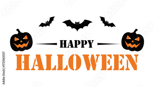 Happy Halloween: Festive Halloween-themed design featuring jack-o'-lanterns and bats, ideal for seasonal promotions, greeting cards, and celebratory content. A fun Halloween themed template.