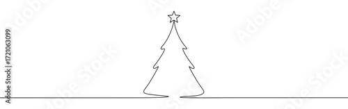 Christmas Tree line art. Pine continuous one line drawing.