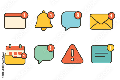 Notification, alert flat icon set. reminder, email, message icons flat collection